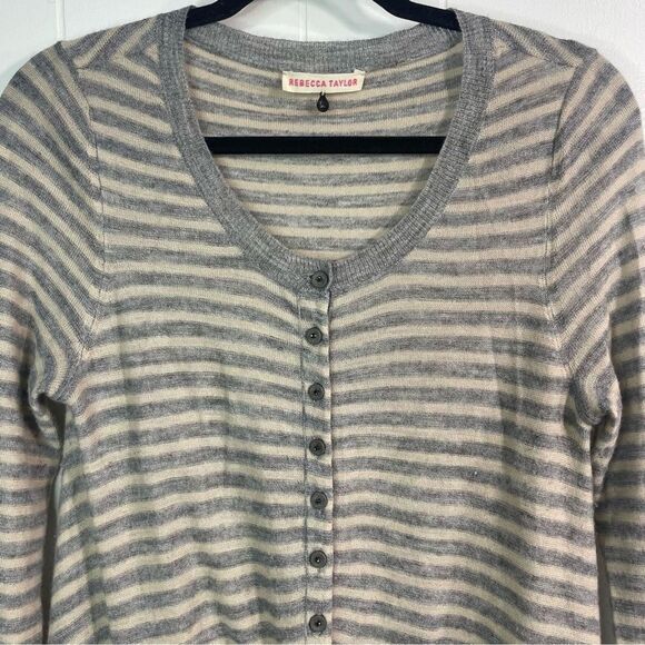 Rebecca Taylor Womens Large Sweater Long Asymmetrical Striped Sweater - Picture 2 of 6